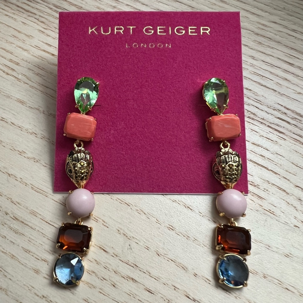 NEW KURT GEIGER LONDON Mixed Crystal & Semiprecious Stone Linear Drop Earrings - Picture 5 of 11